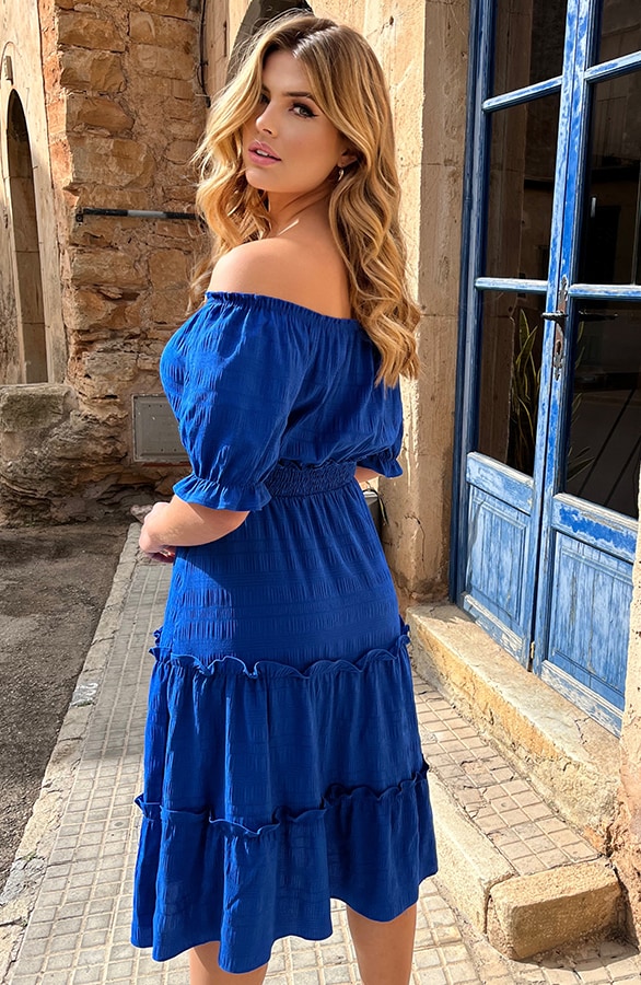 Offshoulder Laagjes Jurk Kobalt – shoparchief, foto 5