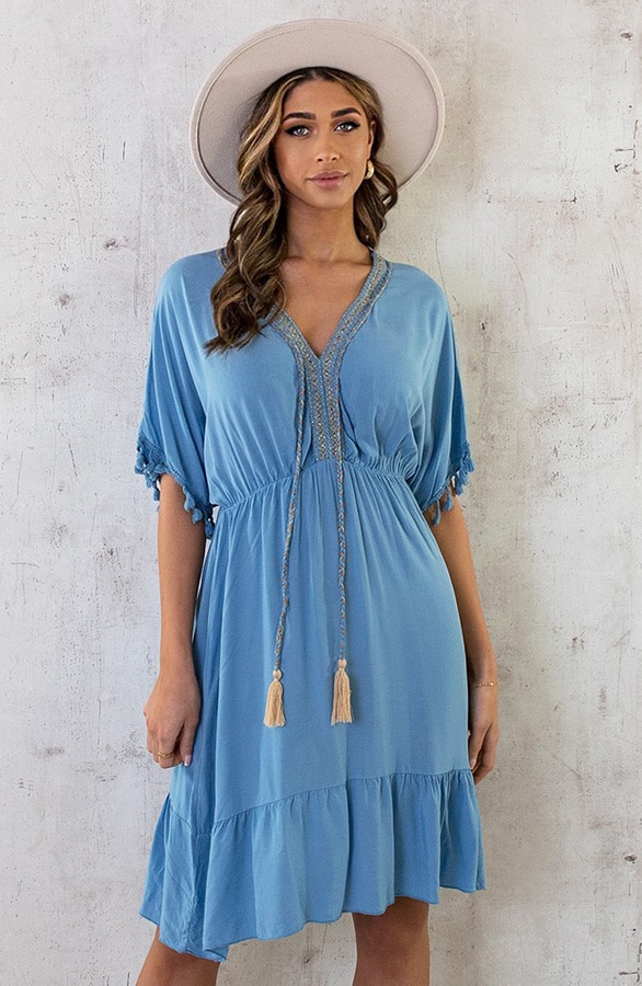 Oversized Jurk Gouden Detail Jeansblauw – shoparchief, foto 2