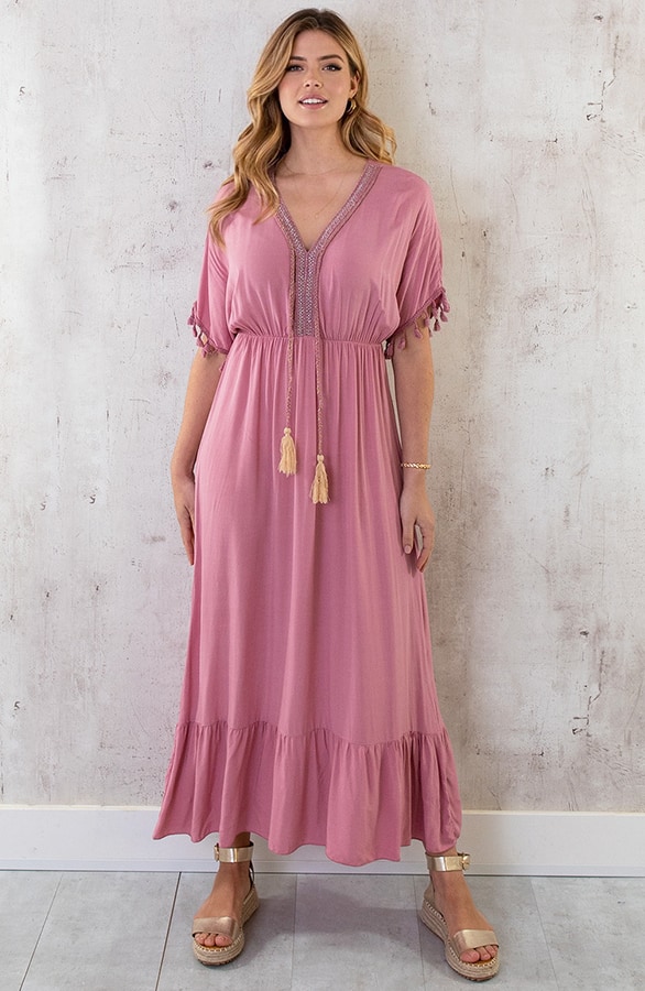 Oversized Jurk Gouden Detail Maxi Dust Pink – shoparchief, foto 5