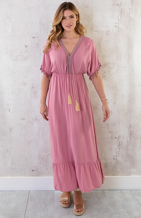 Oversized Jurk Gouden Detail Maxi Dust Pink – shoparchief, foto 4