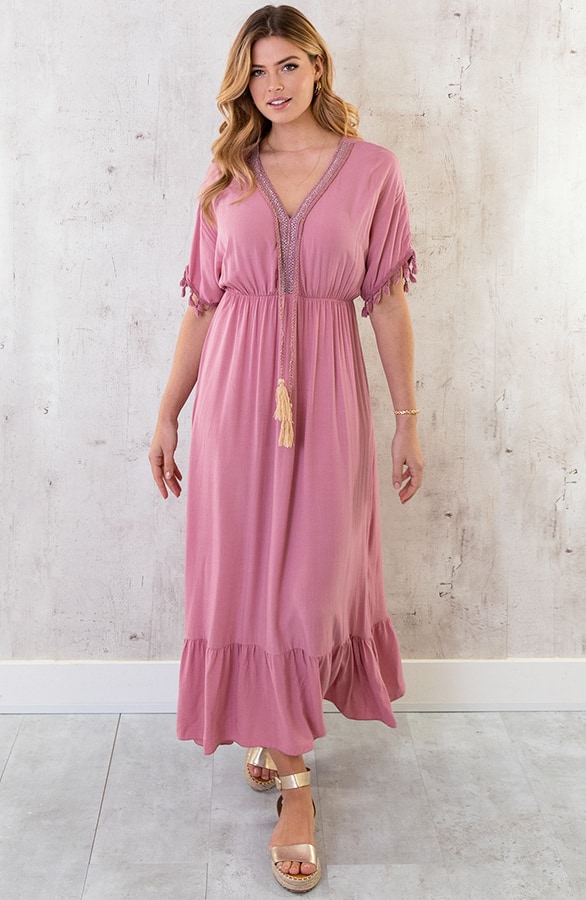 Oversized Jurk Gouden Detail Maxi Dust Pink – shoparchief, foto 2