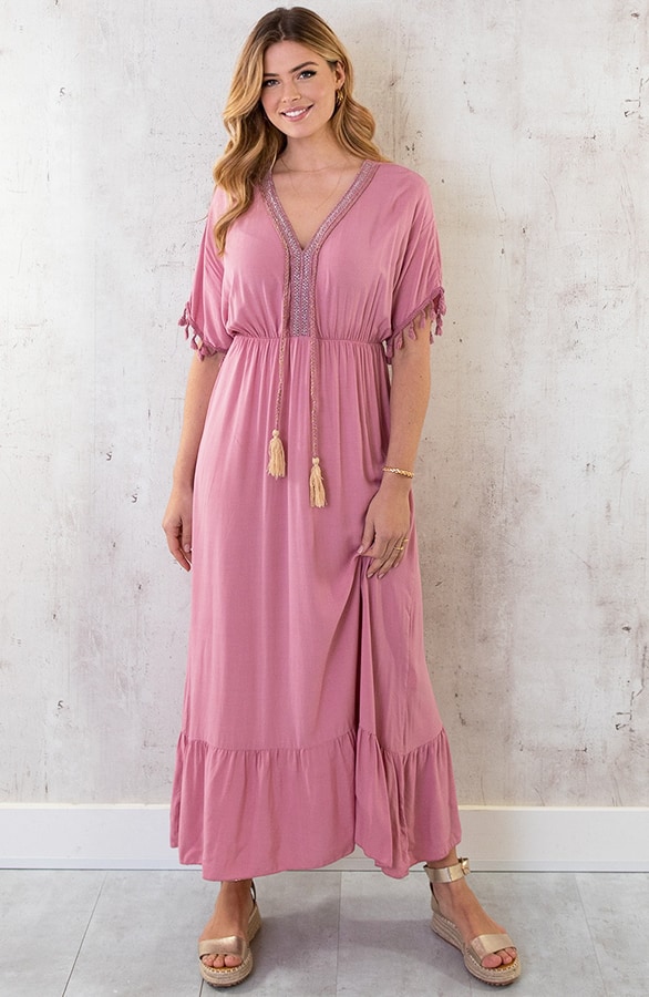 Oversized Jurk Gouden Detail Maxi Dust Pink – shoparchief, foto 3
