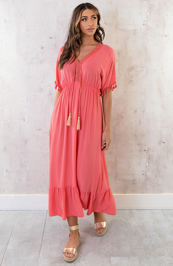 Oversized Jurk Gouden Detail Maxi Koraal – shoparchief, foto 3