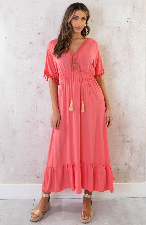 Oversized Jurk Gouden Detail Maxi Koraal – shoparchief, foto 2