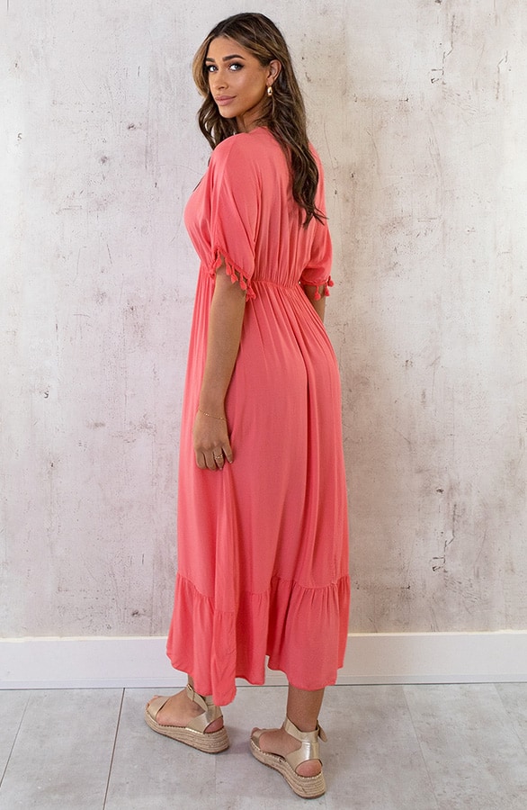 Oversized Jurk Gouden Detail Maxi Koraal – shoparchief, foto 5