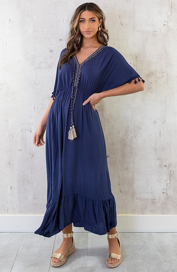 Oversized Jurk Gouden Detail Maxi Marine – shoparchief, foto 10