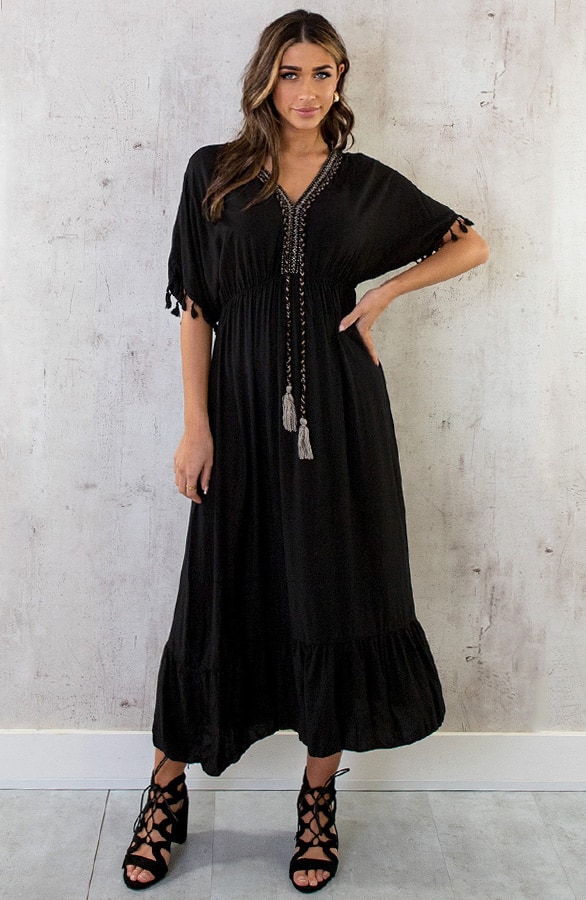 Oversized Jurk Gouden Detail Maxi Zwart – shoparchief, foto 9