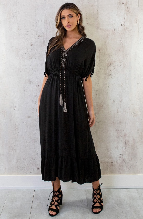 Oversized Jurk Gouden Detail Maxi Zwart – shoparchief, foto 8