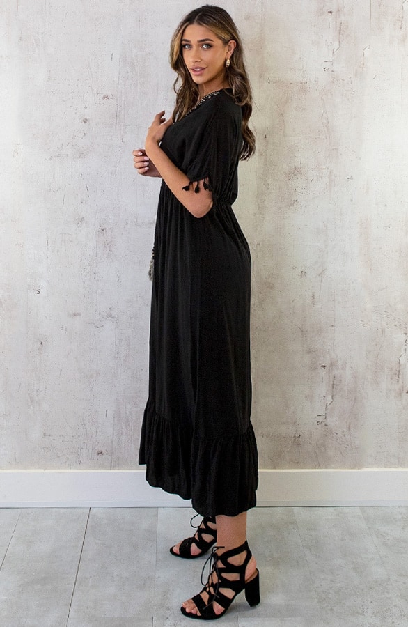 Oversized Jurk Gouden Detail Maxi Zwart – shoparchief, foto 10