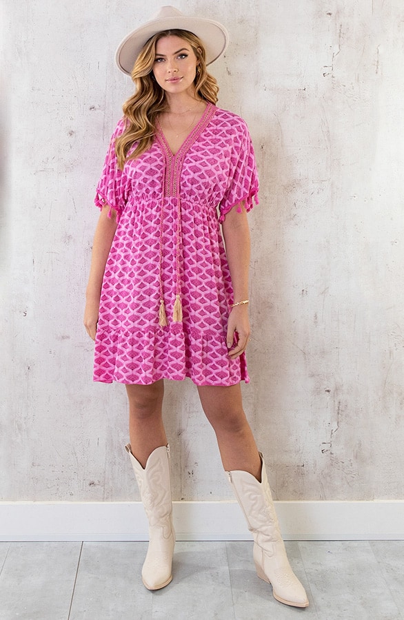 Oversized Jurk Gouden Detail Print Fuchsia – shoparchief, foto 5