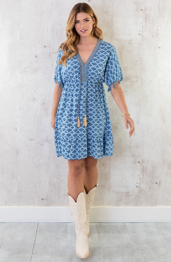 Oversized Jurk Gouden Detail Print Jeansblauw – shoparchief, foto 5