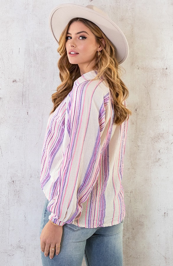 Oversized V-Hals Blouse Aztec Lila Roze – shoparchief, foto 11