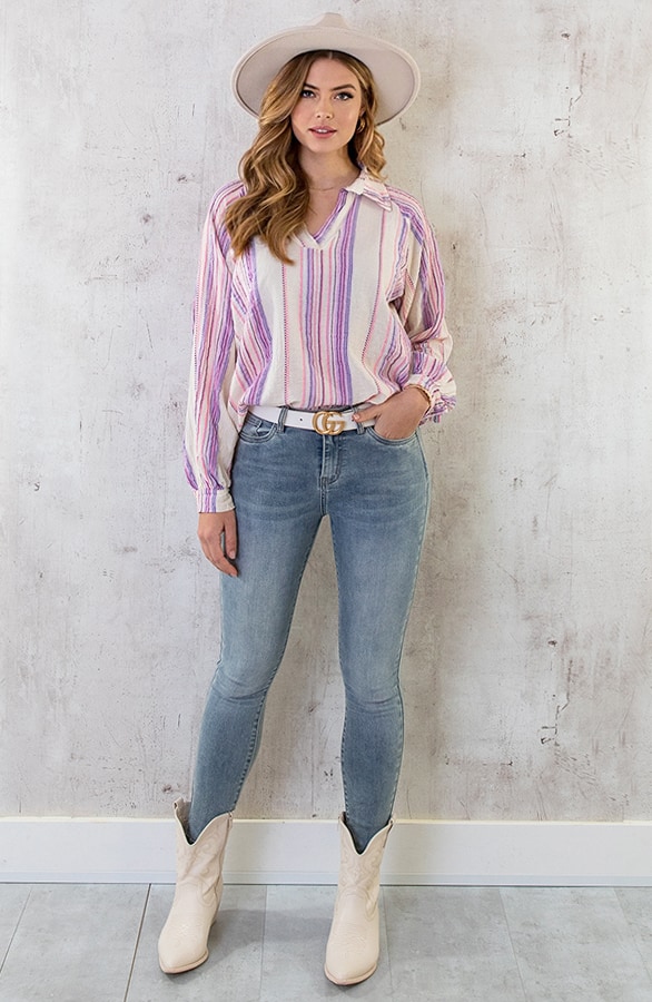 Oversized V-Hals Blouse Aztec Lila Roze – shoparchief, foto 12