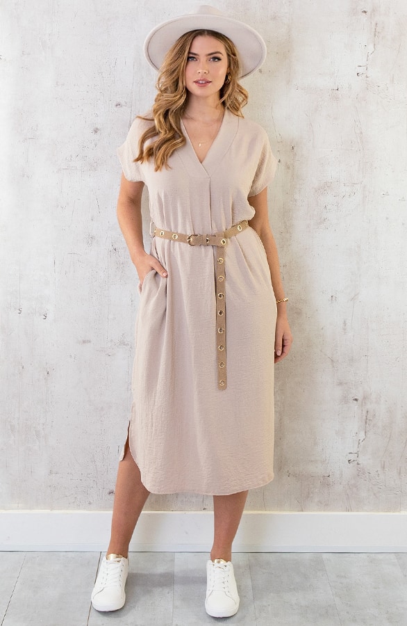 Palermo Pocket Jurk Beige – jurken, foto 7