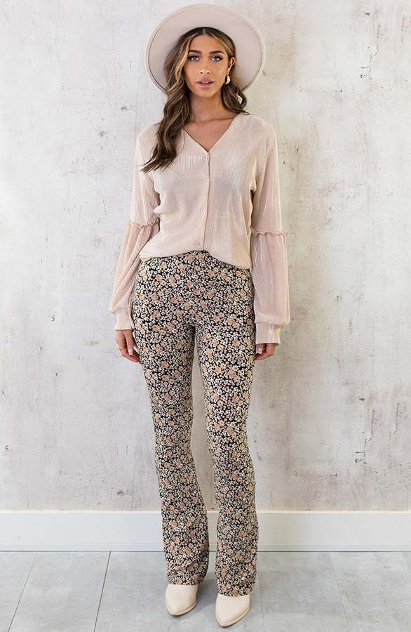 Plisse Blouse Met Ruches Mouw Beige – shoparchief, foto 5