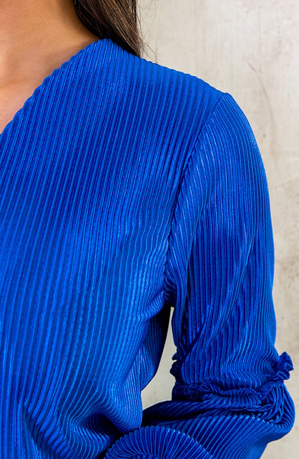 Plisse Blouse Met Ruches Mouw Kobalt – shoparchief, foto 6
