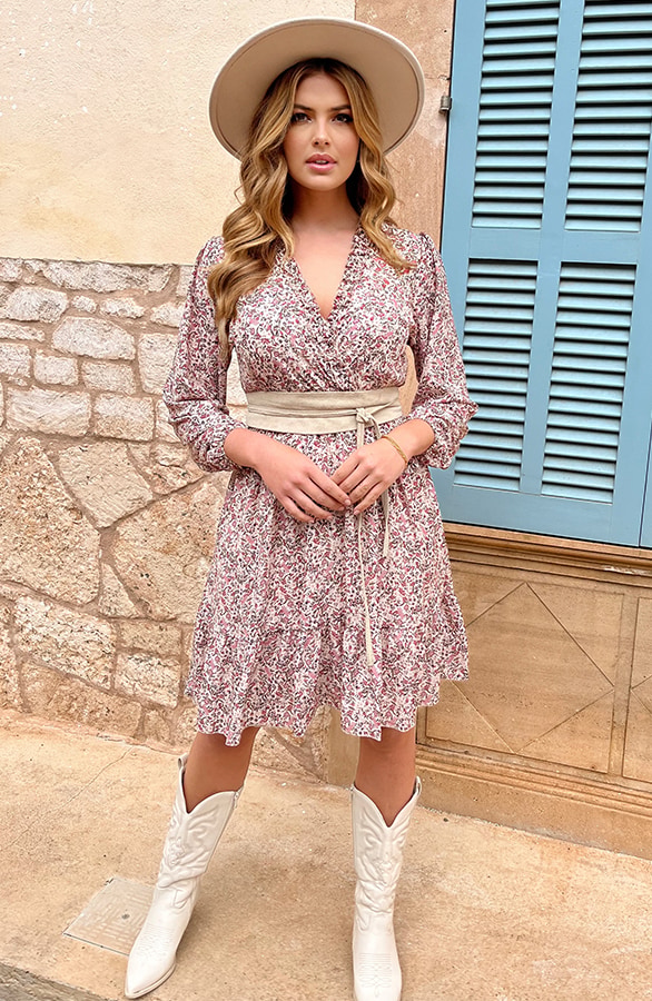 Rüschen Kleid Blumen Beige Dust Rosa, Shoparchiv, Foto 4