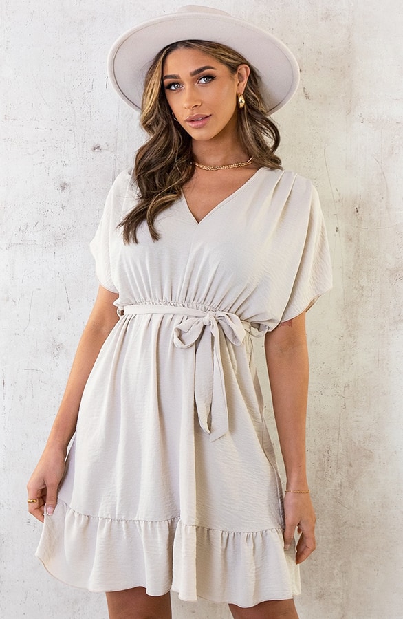 Sicily V-neck Dress Beige – shoparchief, foto 7