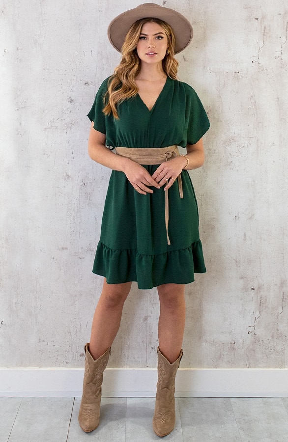 Sicily V-neck Dress Smaragd – shoparchief, foto 12