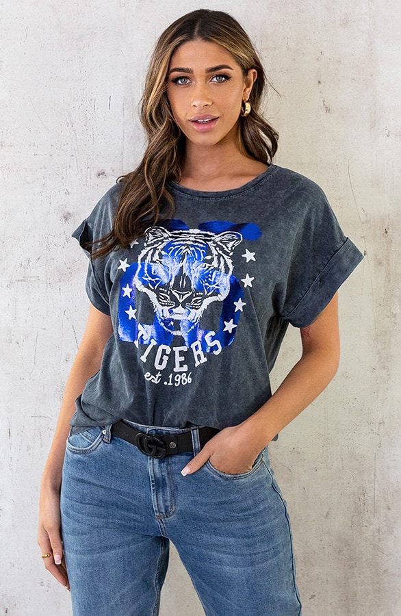 Stonewash T-shirt Tiger Kobalt – shoparchief