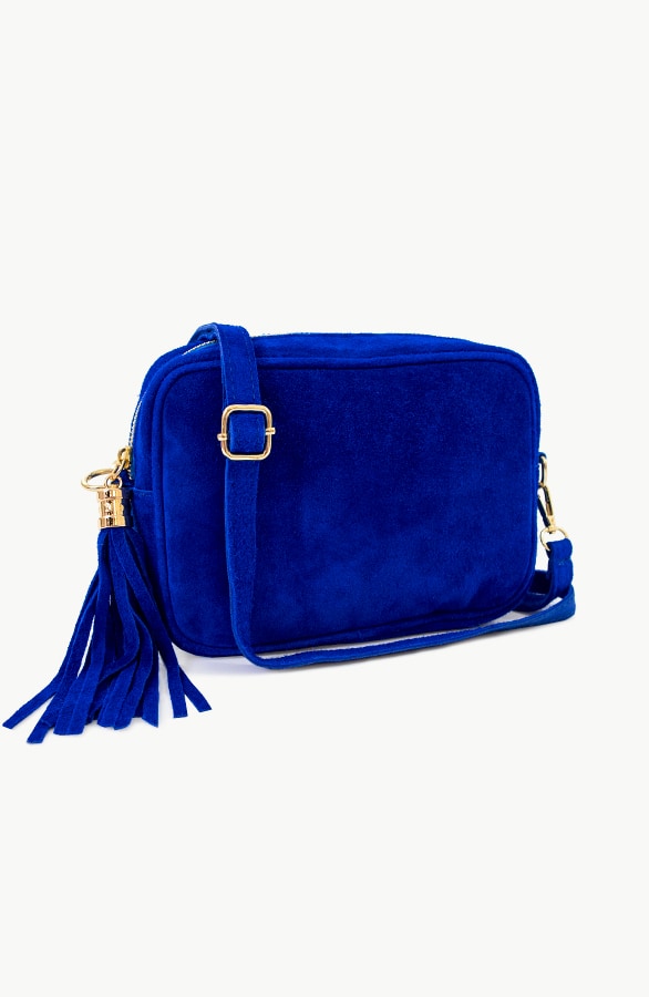 Suede Tas Met Rits Kobalt – shoparchief