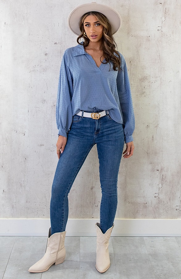 V-Hals Dots Blouse Jeansblauw – shoparchief, foto 6