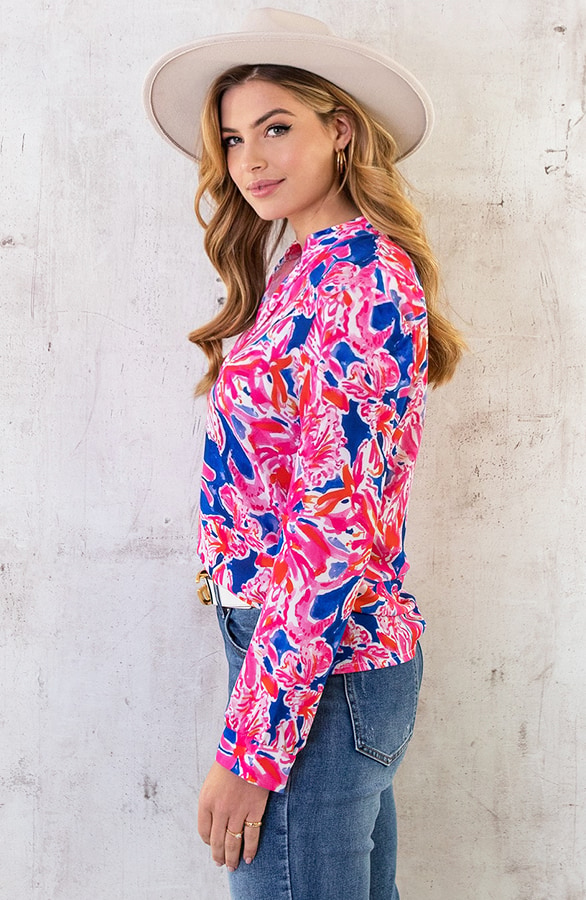 V-Hals Flower Blouse Roze Kobalt – shoparchief, foto 4