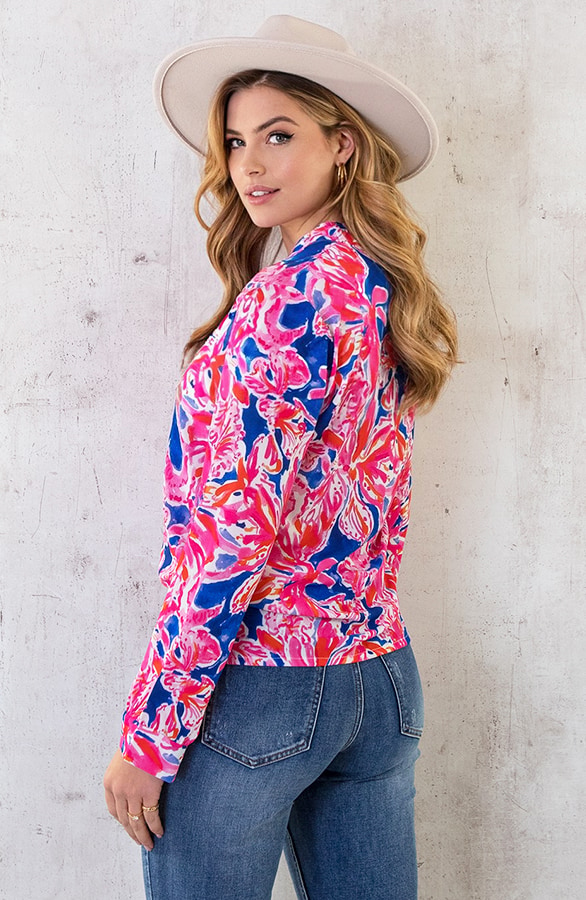 V-Hals Flower Blouse Roze Kobalt – shoparchief, foto 5
