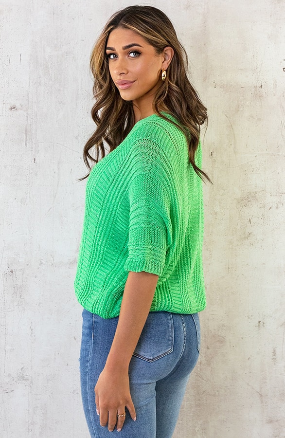 V-Hals Gehaakte Lurex Trui Bright Green – shoparchief, foto 5