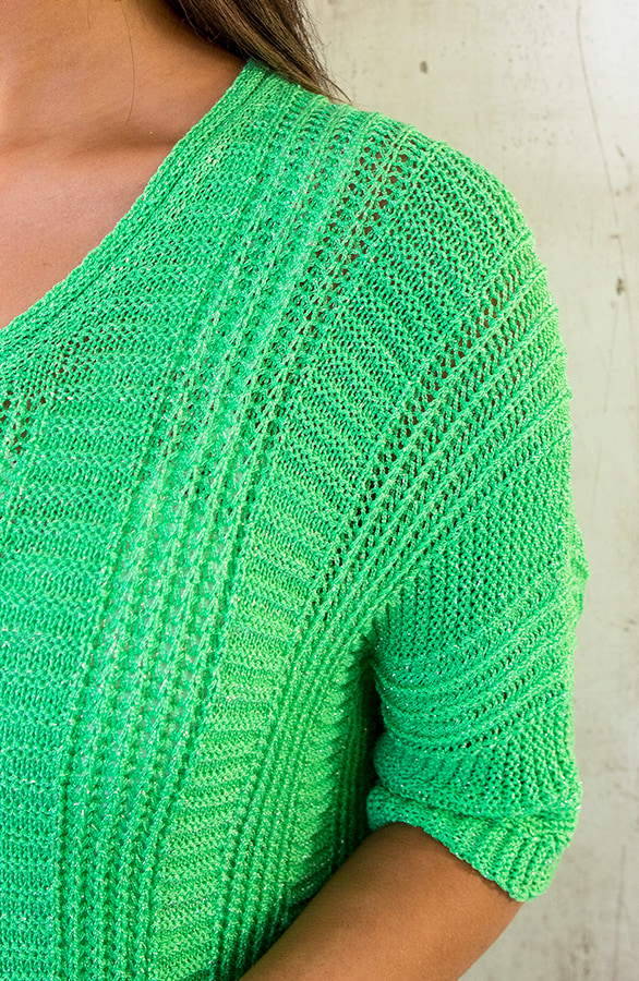 V-Hals Gehaakte Lurex Trui Bright Green – shoparchief, foto 6