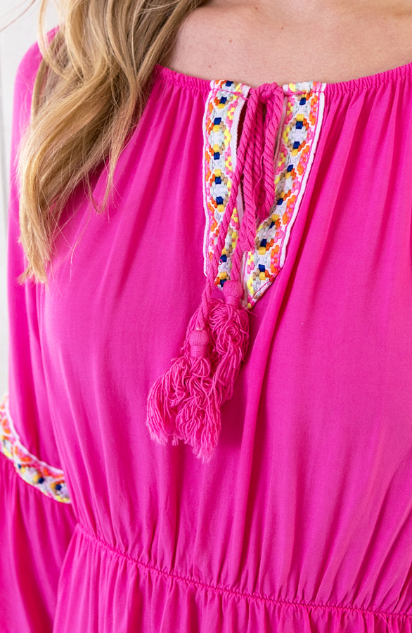 Boho Off Shoulder Jurk Fuchsia – shoparchief, foto 8