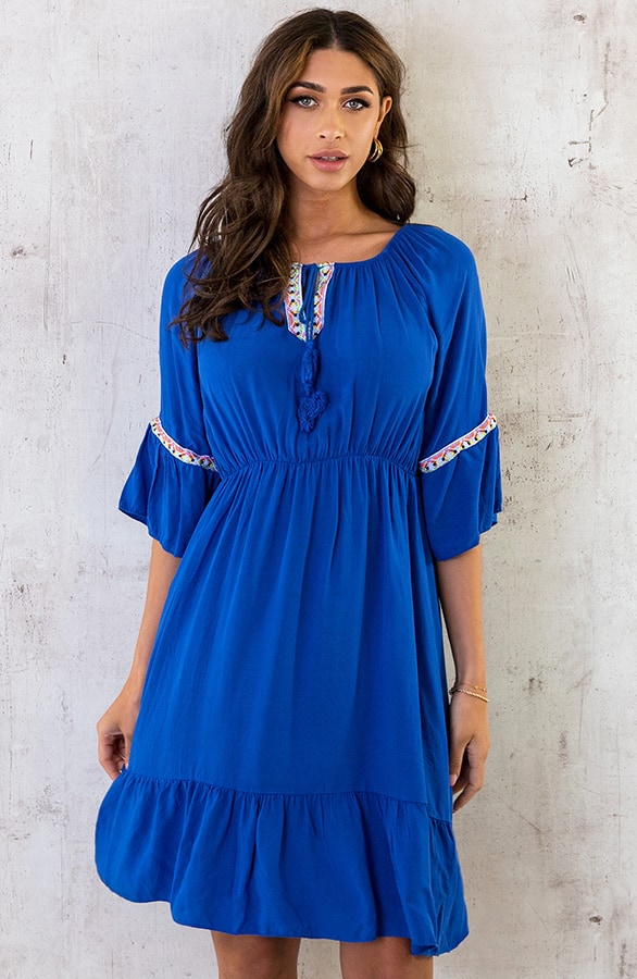 Boho Off Shoulder Jurk Kobalt – shoparchief, foto 3