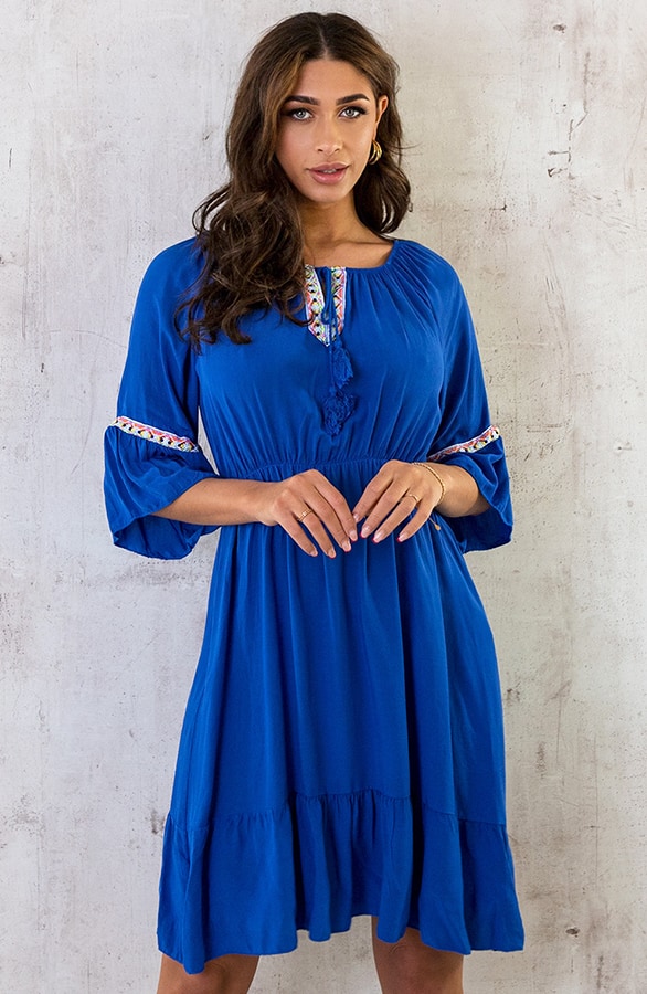 Boho Off Shoulder Jurk Kobalt – shoparchief, foto 5