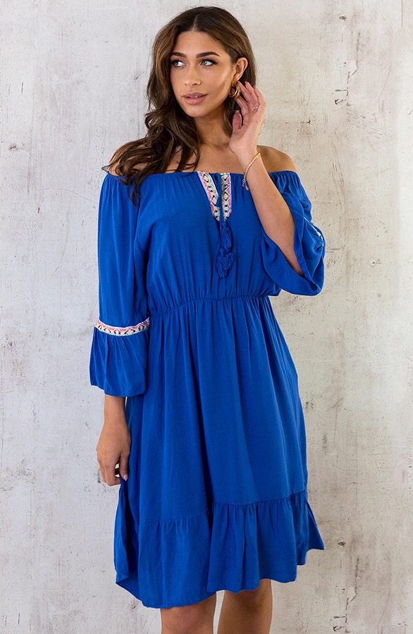 Boho Off Shoulder Jurk Kobalt – shoparchief
