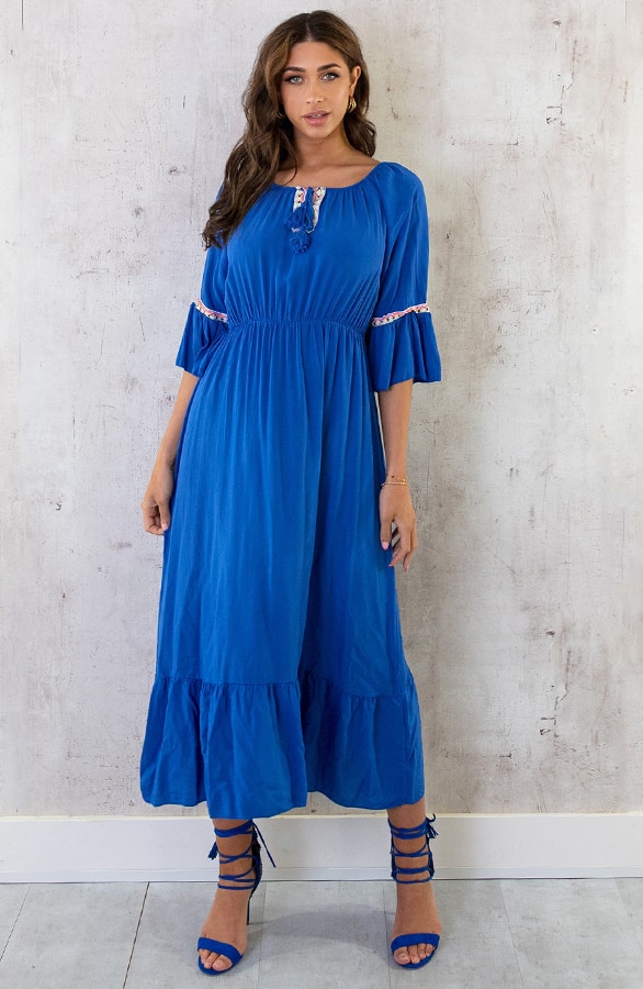 Boho Off Shoulder Maxi Jurk Kobalt – shoparchief, foto 7