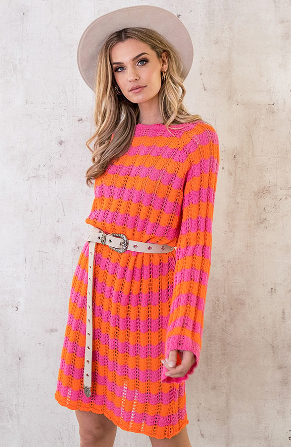 Crochet Strepen Jurk Roze Oranje – shoparchief, foto 4
