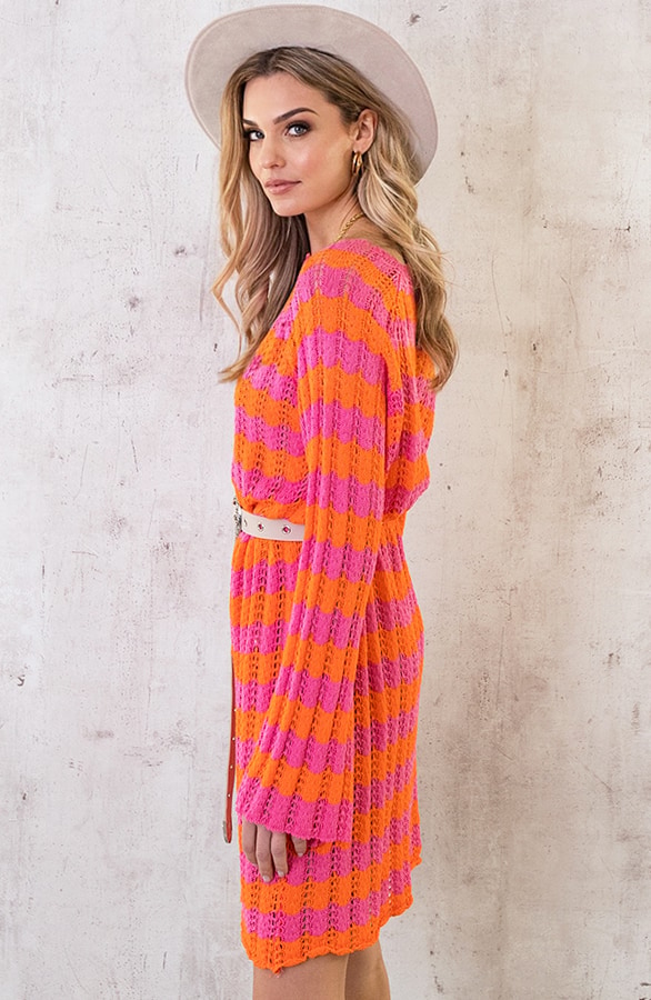 Crochet Strepen Jurk Roze Oranje – shoparchief, foto 5