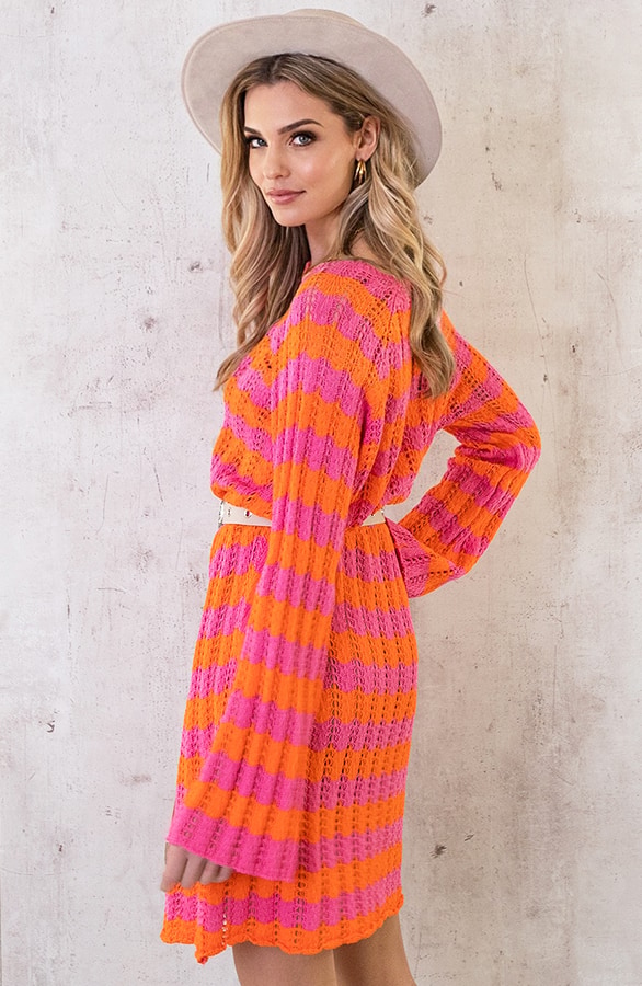 Crochet Strepen Jurk Roze Oranje – shoparchief, foto 6