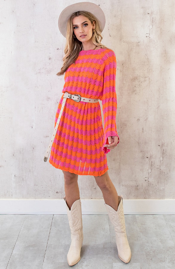 Crochet Strepen Jurk Roze Oranje – shoparchief, foto 7