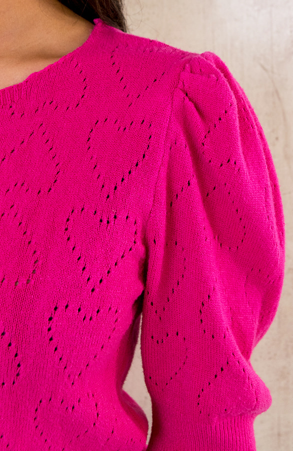 Hartjes Knitted Pofmouwen Top Fuchsia – shoparchief, foto 6