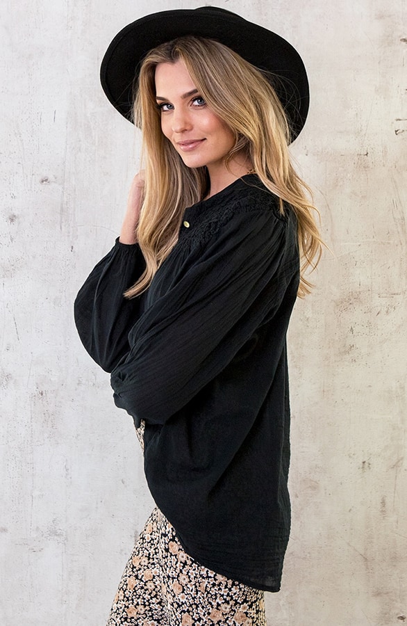 Katoenen Oversized Detail Blouse Black – shoparchief, foto 3