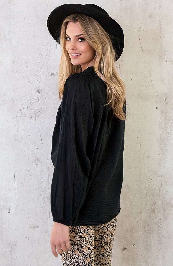 Katoenen Oversized Detail Blouse Black – shoparchief, foto 5