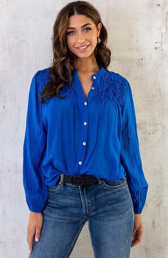 Katoenen Oversized Detail Blouse Kobalt – shoparchief, foto 2