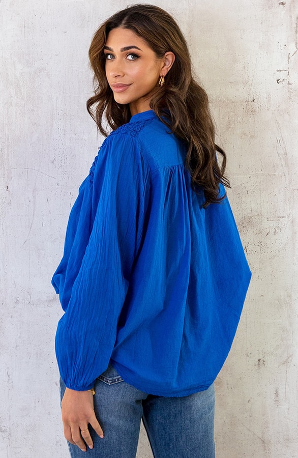 Katoenen Oversized Detail Blouse Kobalt – shoparchief, foto 4