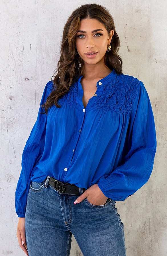 Katoenen Oversized Detail Blouse Kobalt – shoparchief