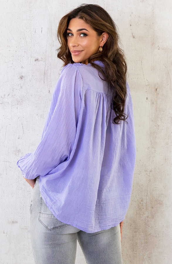 Katoenen Oversized Detail Blouse Lila – shoparchief, foto 4