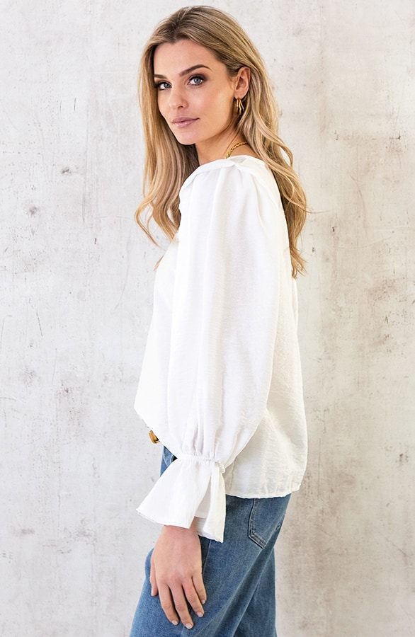 Linnen Ruffle Blouse Ecru – shoparchief, foto 4