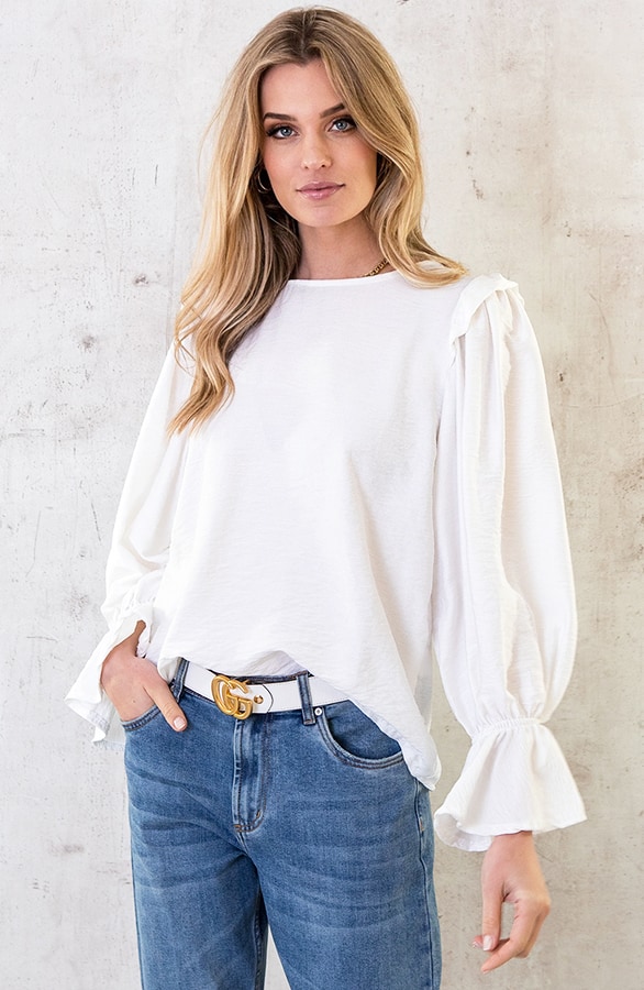 Linnen Ruffle Blouse Ecru – shoparchief