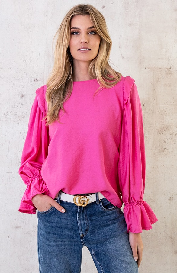 Linnen Ruffle Blouse Roze – shoparchief