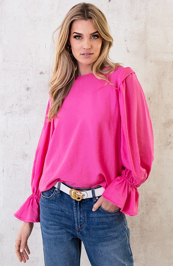Linnen Ruffle Blouse Roze – shoparchief, foto 3